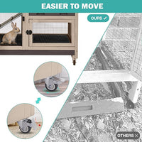 Rabbit Hutch Indoor for 2-4 Rabbits & Guinea Pigs，Bunny Cage with Slide-Out Plastic Trays，Wooden Small Animal Cage for Rabbits, Bunnies, and Guinea Pigs (Dark Brown)
