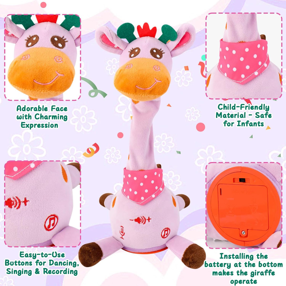 MIAODAM Dancing Talking Giraffe Toys - Purple Giraffe - image 4