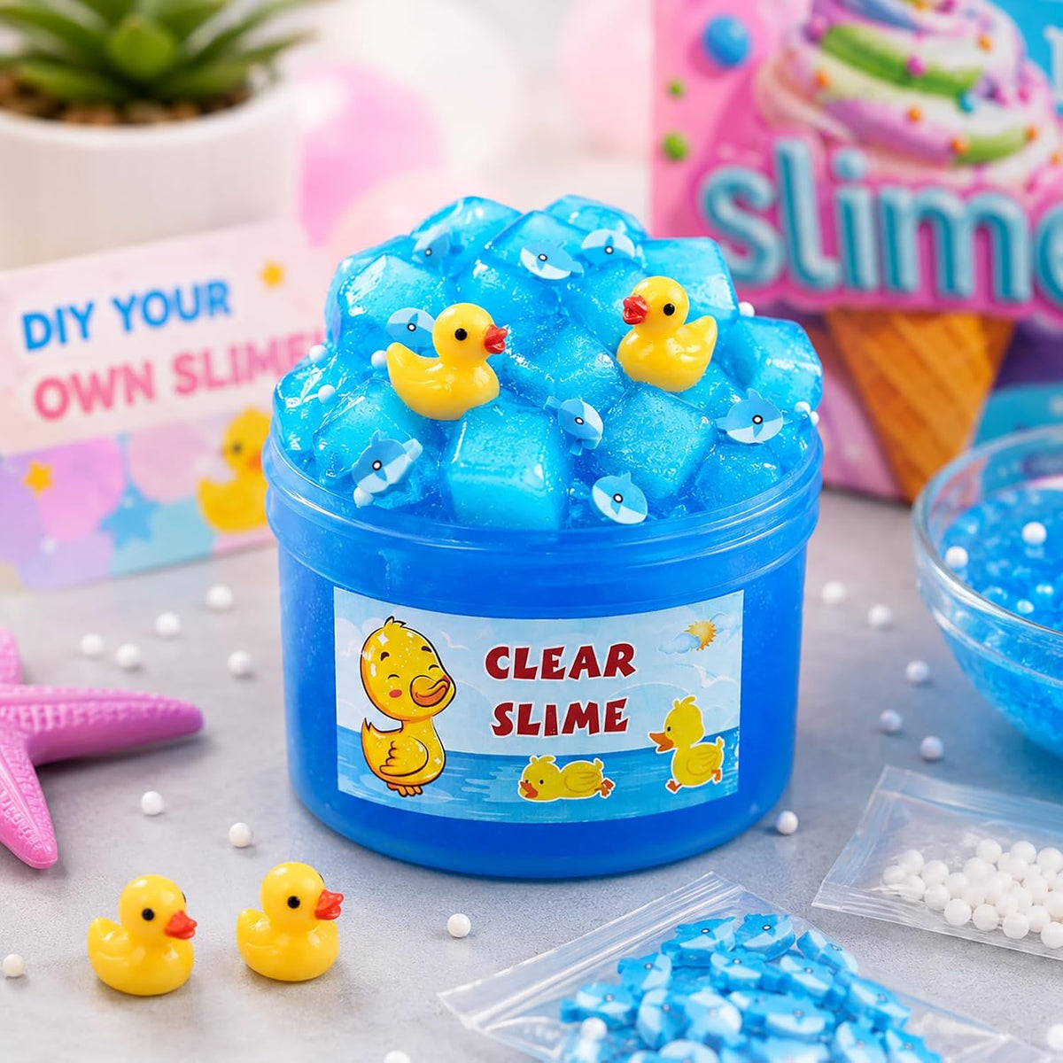 Clear Glitter Slime Kit with Little Turtle Toy for Girls Age 6-14 - Dark Blue - image 4