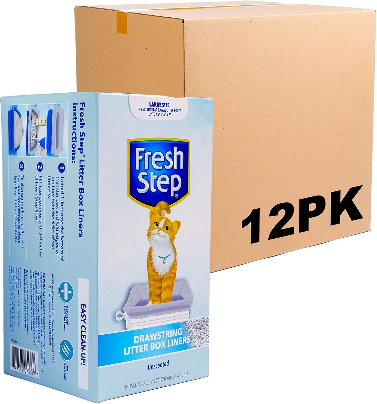 Fresh Step Drawstring Cat Litter Liners, Scented, 2-Pk - Unscented / 15 Count (Pack of 12)