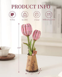 Wowood 3D wooden pink lily flower puzzle assembled model - view 37