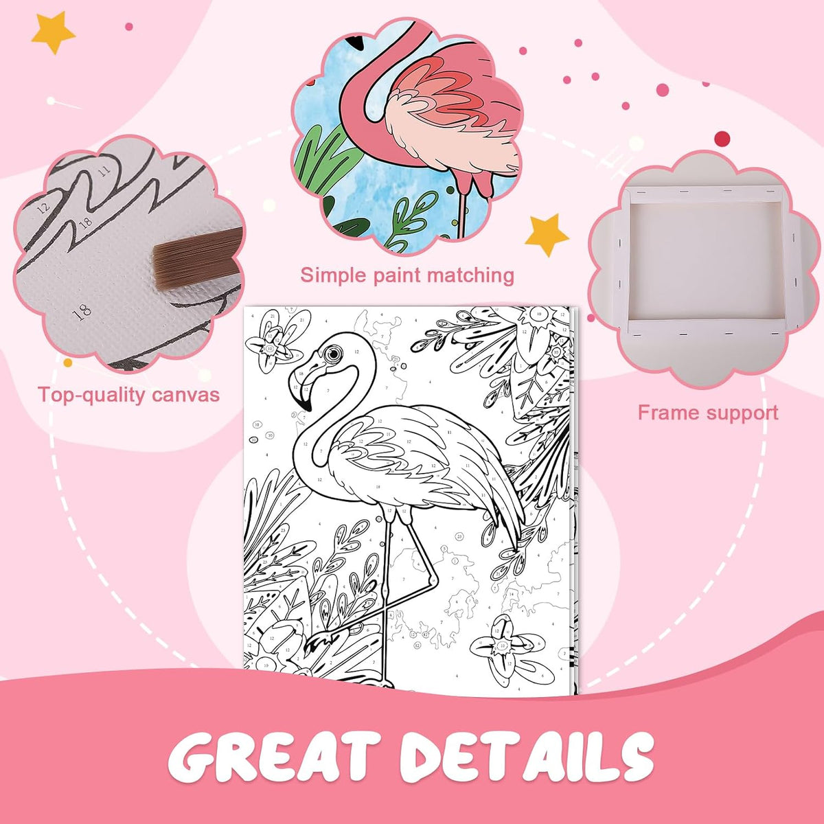 Jovial & Joyful kids paint by number kit with three framed animal canvases and paint pots - view 10