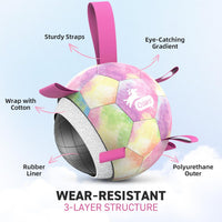 QDAN Dog Soccer Ball Toy with Strap - A-Colorful Pink / Large Size 3 - image 4