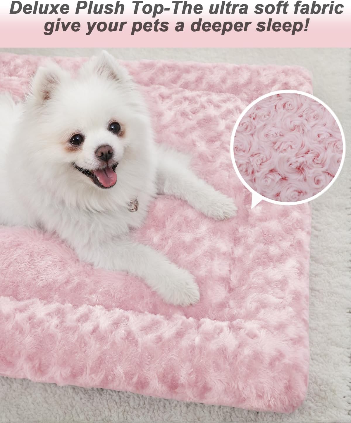 Exsnugy Washable Dog Bed Mat Medium Size Fluffy Pet Crate Pad 36x23 – Essentials for Dogs - Pink / 36.00" x 23.00" x 1.50" - image 3