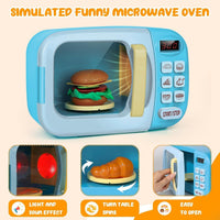BoterLun toy microwave play set with light-up buttons, play food and colorful play dough - view 6