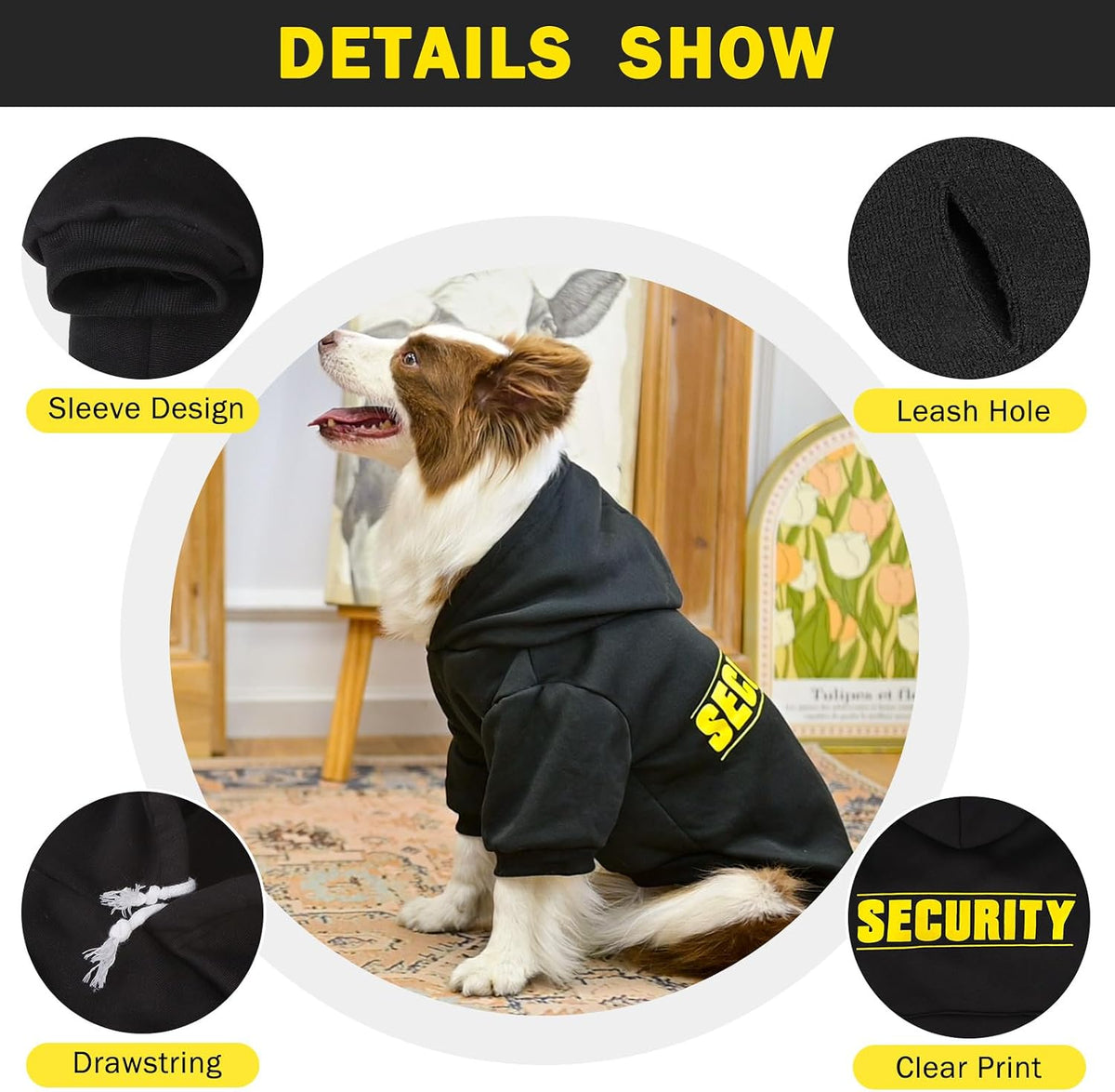 Security Dog Hoodie for Small Medium Large Dogs Boys Girls – Essentials for Dogs - #1 Black (Yellow SECURITY Printed) / Medium - image 3