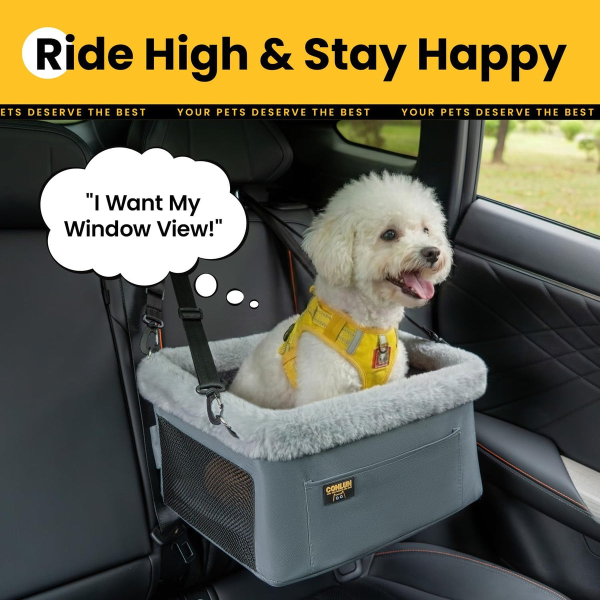 Conlun Dog Car Seat Booster, Steel Frame Anti-Collapse - Grey / 2 Pack-Small Dogs under 20lbs - image 4