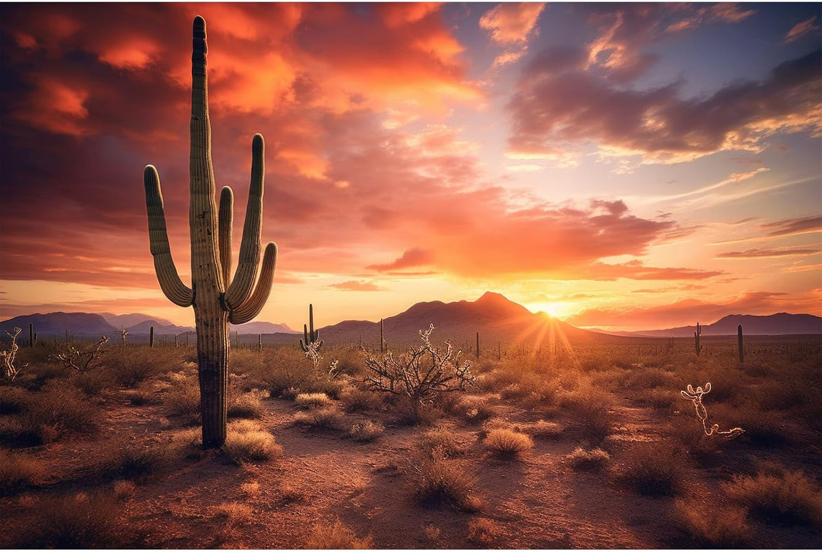 Reptile Tank Backdrop Sunset Desert Terrarium Background Saguaro - 48(W)x18(H)inches/ 120(W)*45cm(H) / Cacti Green