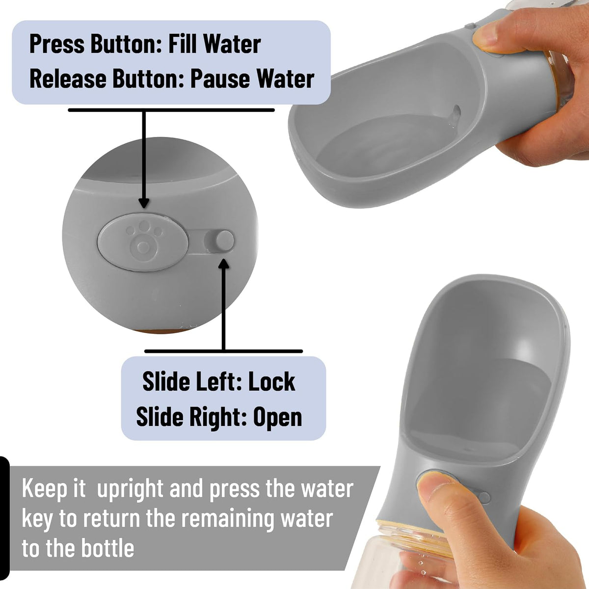 Mr. Pen, Portable Dog Water Bottle - Gray - image 2