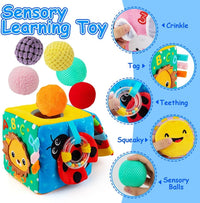 beetoy sensory Montessori busy cube for baby with buckles, zipper and six textured balls - view 3