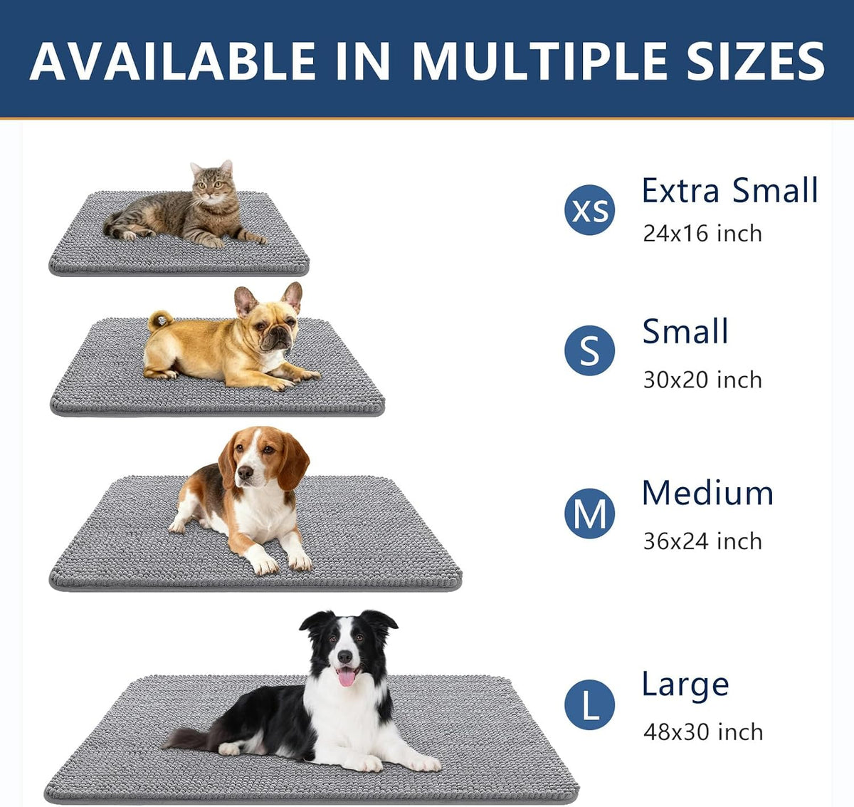 Smiry Dog Door Mat for Muddy Paws 30x20 - 71"X46" / Grey - image 3