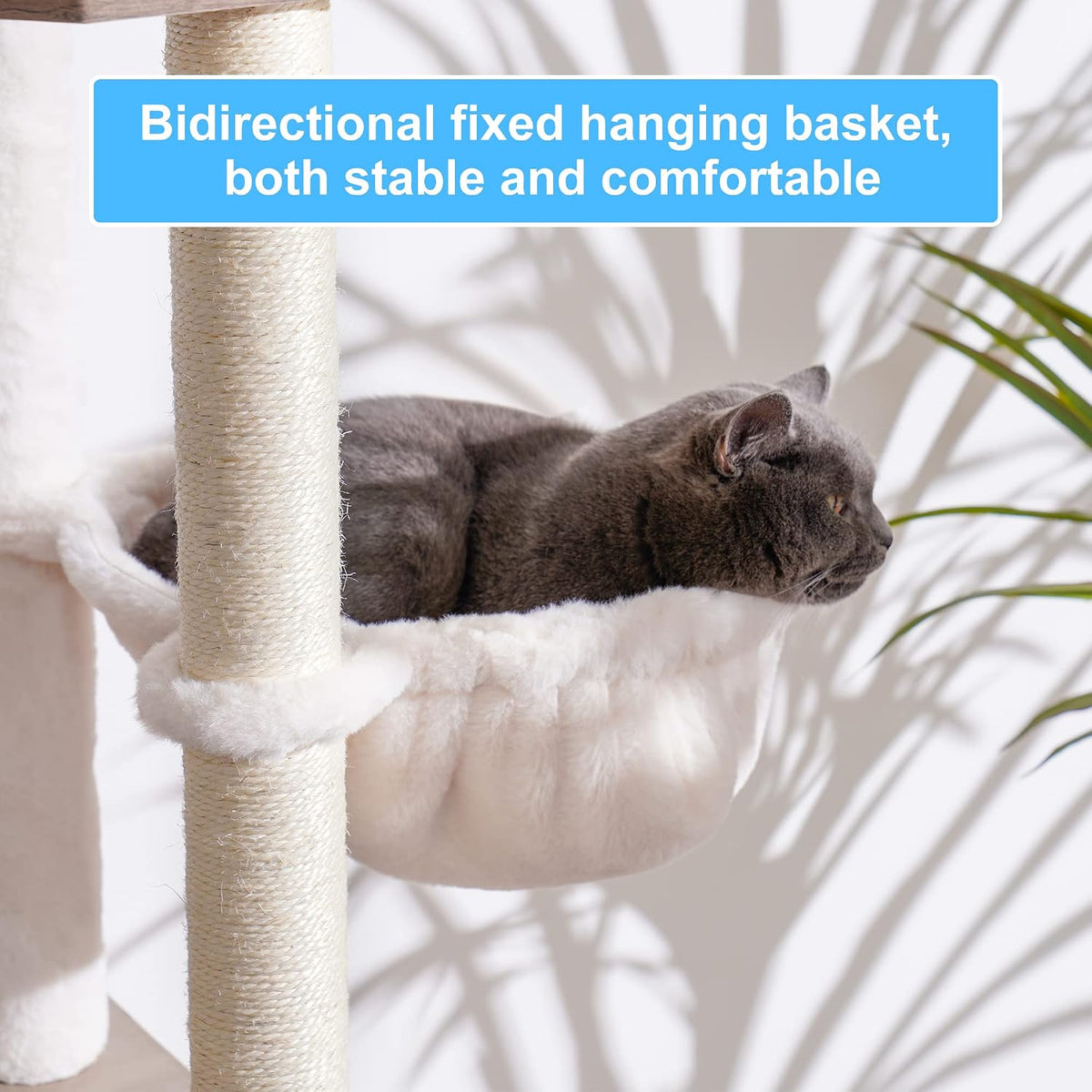 Hey-brother Wooden Cat Tree Tower with Rattan Condo - 21.7"×15.7"×66.1" / Rustic Gray - image 4