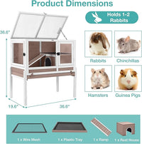 Guinea Pig Cage with Wooden Stand,Indoor Rabbit Hutch with 2 Stories,Hamster Cage with Anti Chew Ramp,Hideout, Platform, Pull Out Tray (Brown)