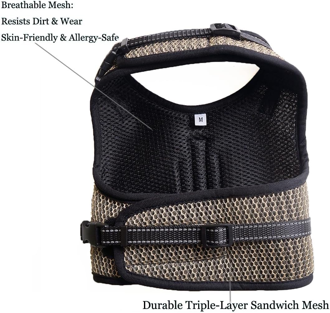 Mini Dachshund Harness, No Armpit Rub, Escape Proof, Reflective - Khaki / S: Chest 32-41cm (12.5"-16") - image 3