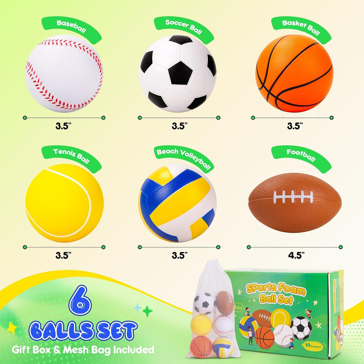 PlayZap 7 pack of 5 inch soft rubber sports balls for kids, including rainbow designs - view 10