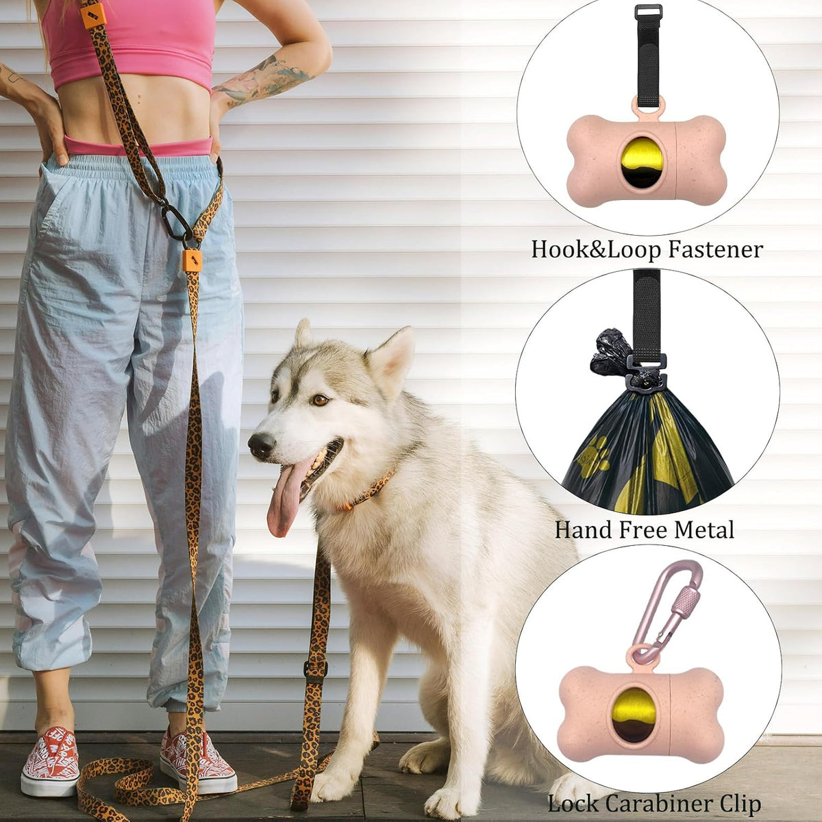 Bone-Shaped Dog Poop Bag Holder for Leash - Pink / 2 Holders 30 Bags - image 2