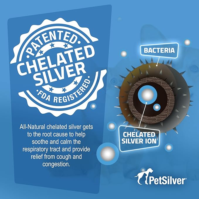 PetSilver Immune Support, Natural Nebulizer Solution, Promotes Respiratory Health in Cats & Dogs, Allergies, Sinus & Cough Treatment, Easy to Use, Patented Chelated Silver, Made in The USA, 16 fl oz