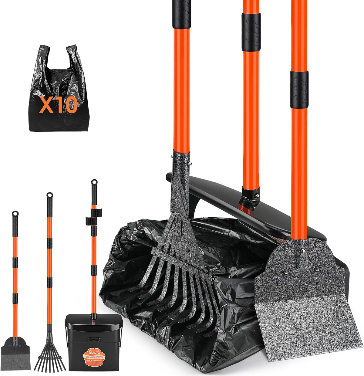 SlowTon Dog Pooper Scooper - Orange / Large 5L Bin+10 Waste Bag