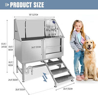 50" Dog Washing Station, Professional Stainless Steel Dog Bathing Station, Equipped/W Three Anti-Slip Steps, Removable Door, Upgraded Spray Nozzle&Hose - for Home, Pet Grooming Salon (50" Right ramp)