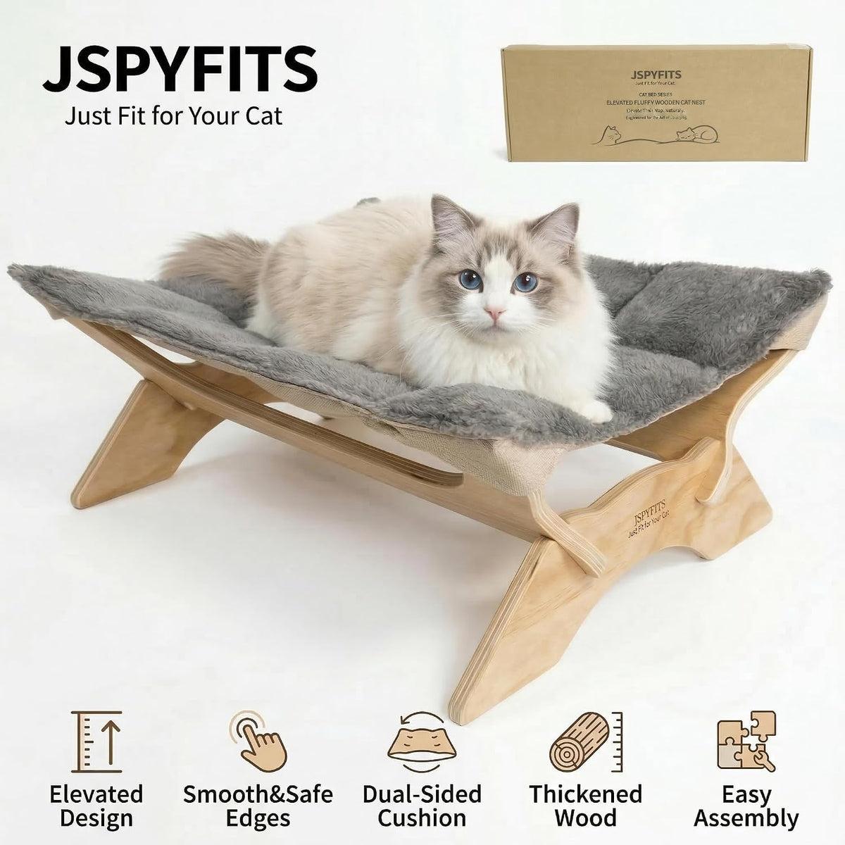 JSPYFITS Cat Cage Hammock with Ball - Cozy Grey - image 3