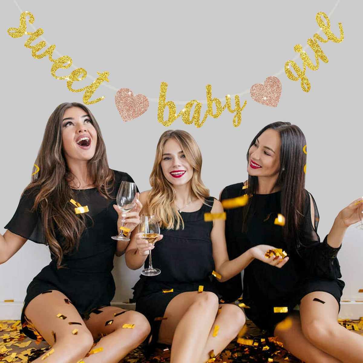 BEISHIDA Pre-Strung Glitter Champagne Girl Baby Banner Baby Shower - gold - image 4