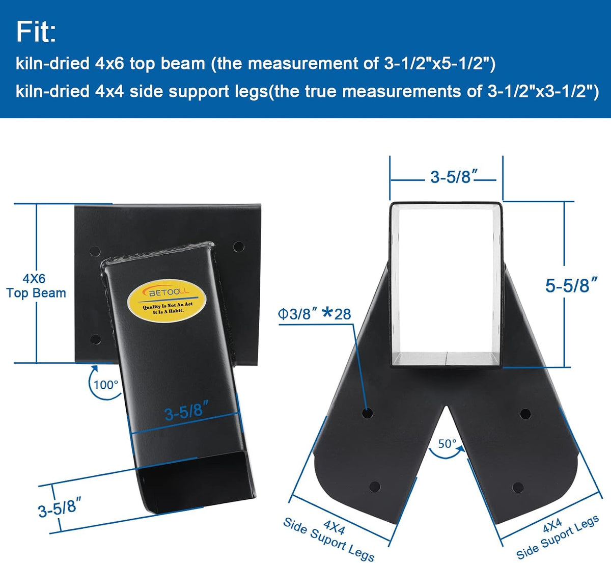 BETOOLL A-Frame 2 Brackets Swing Set Bracket with Mounting Hardware – Fun for Kids & Family - End Brackets(2Pcs-Black) - image 2