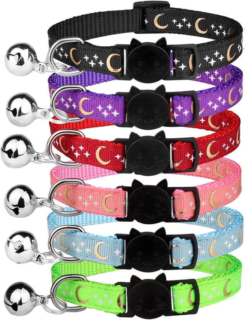 6 PCS Breakaway Cat Collars with Bell Golden Moon Glowing Star