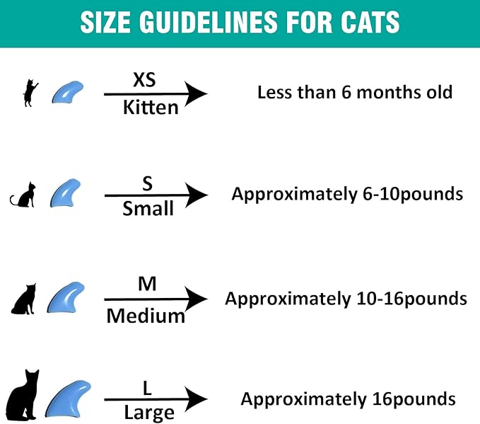 10x Colors / 100 pcs Cat Nail Caps | Cat Claw Covers with Adhesives and Applicators | Alpha (L)