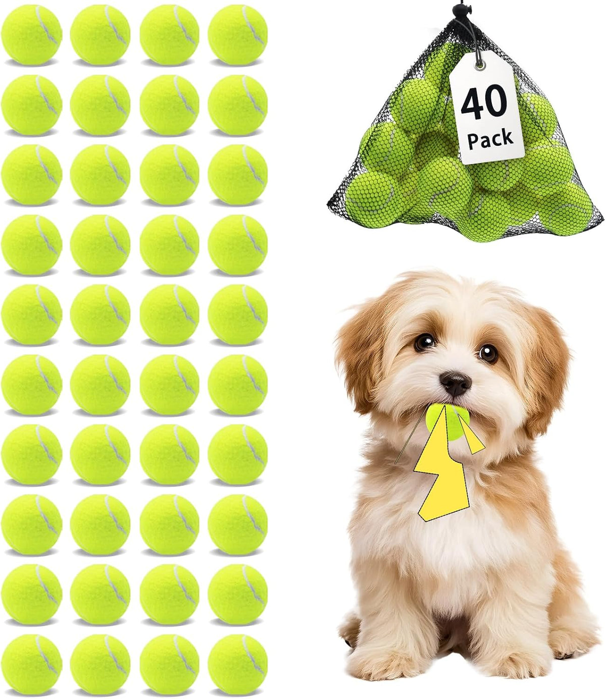 Magicorange 10 Pack Squeaky Mini Tennis Balls - 40 Pack / Yellow