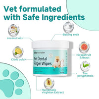 Pet Dental Finger Wipes for Dogs & Cats, Dog Teeth Cleaning Wipes Tooth Brushing Kit by Remove Plaque and Tartar & Freshens Breath Buildup No-Rinse Dog Finger Toothbrush