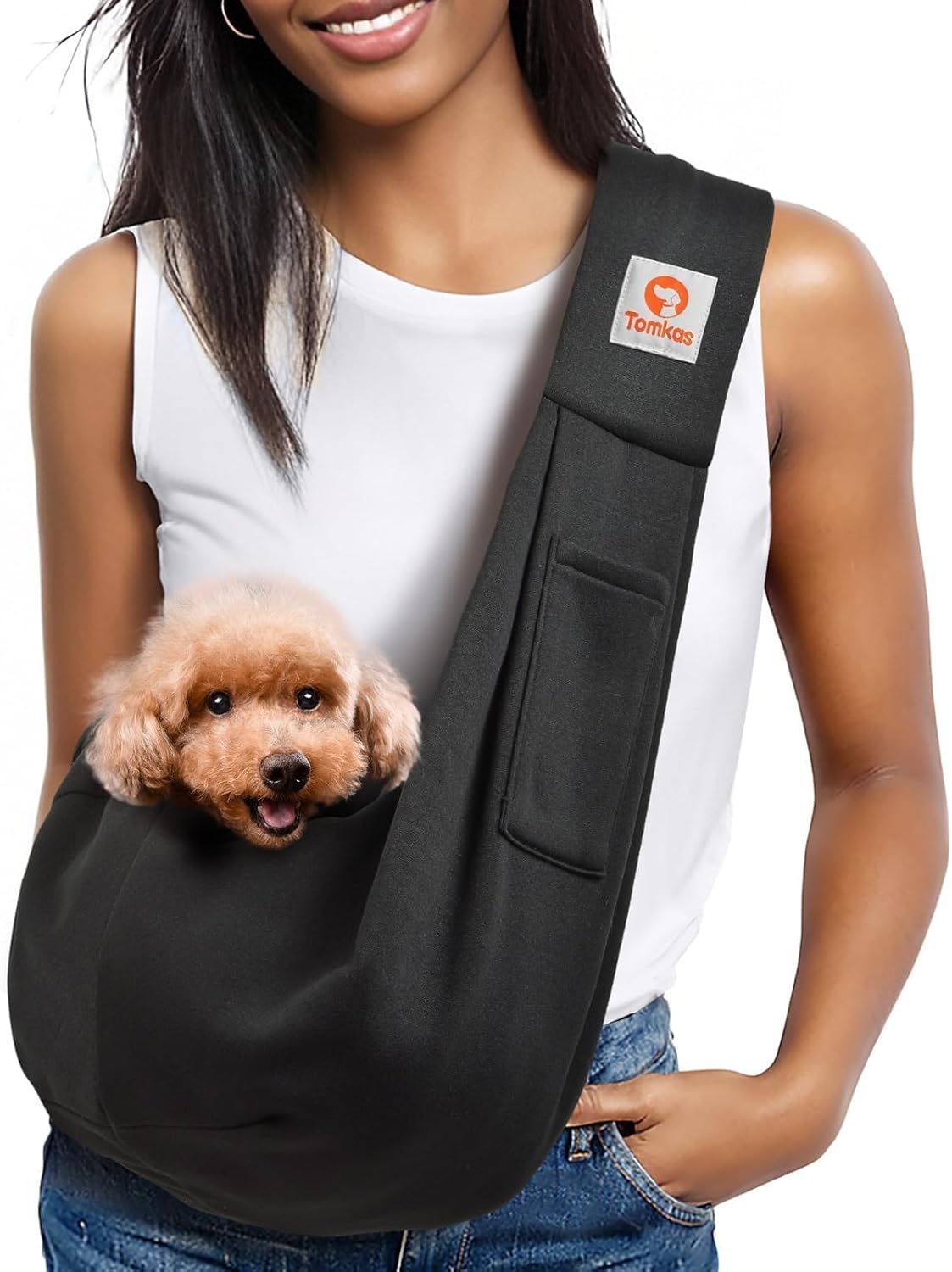 Tomkas Small Dog Sling Carrier, Classic Pocket & Classic Strap - Black / M - Classic Pocket & Classic Strap