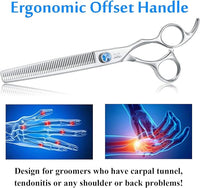JASON 7" 50 Teeth Thinning Dog Grooming Blending Scissor, Ergonomic Pet Grooming Thinner Blender Shears Cat Trimming Texturizing Kit with Offset Handle and a Jewelled Screw, 30% Thinning Rate