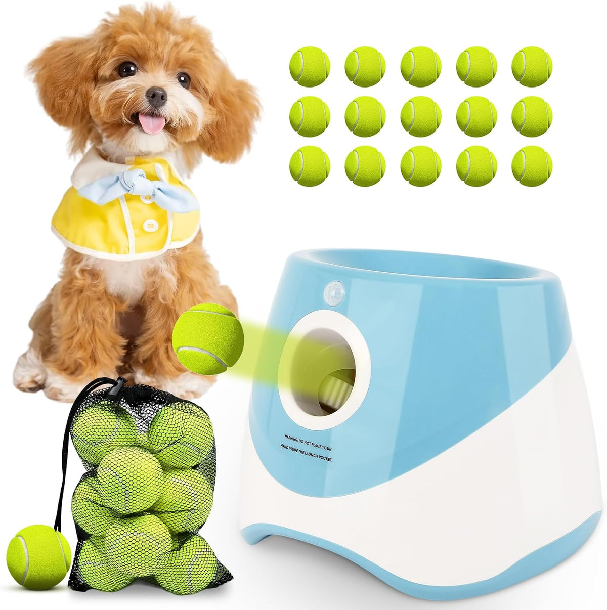 Automatic Ball Launcher for Dogs: Indoor Thrower Fetch Machine - Blue / 10-30FT for Small Dogs