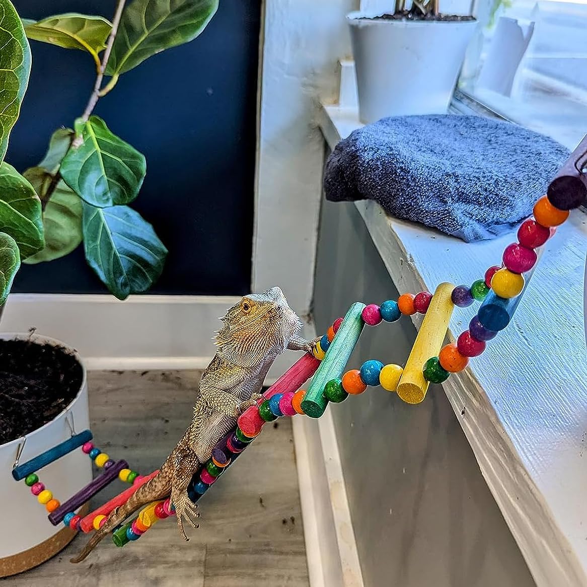 Bird Ladder Toys Coloured Flexible Parrot Swing Bridge Wooden - 27.6 in (12 Steps) - image 3