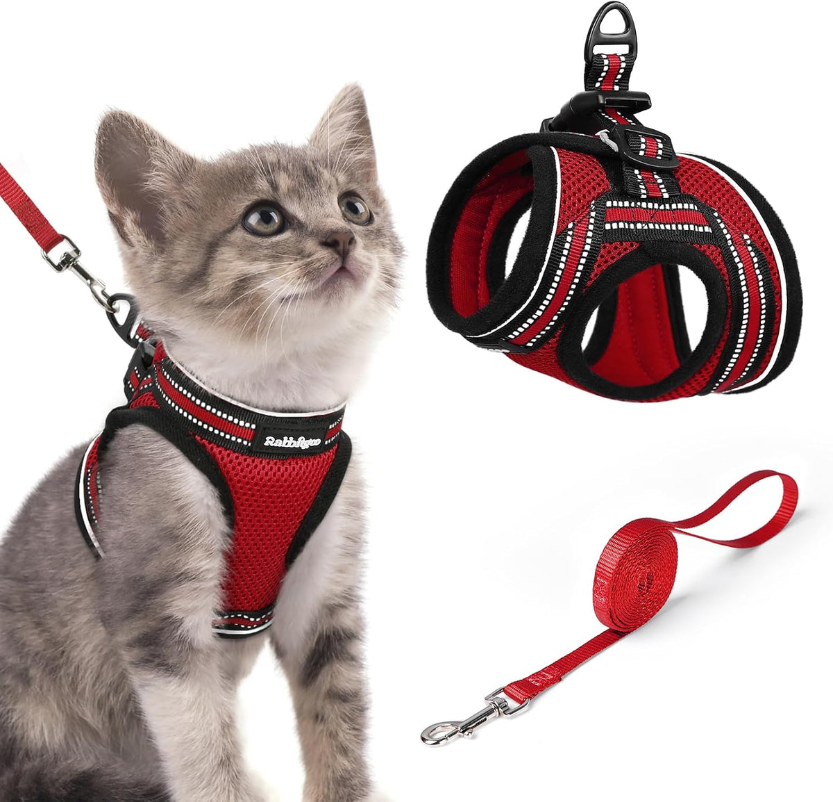 rabbitgoo Cat Harness and Leash Set, Step-in Soft Vest - S / Red