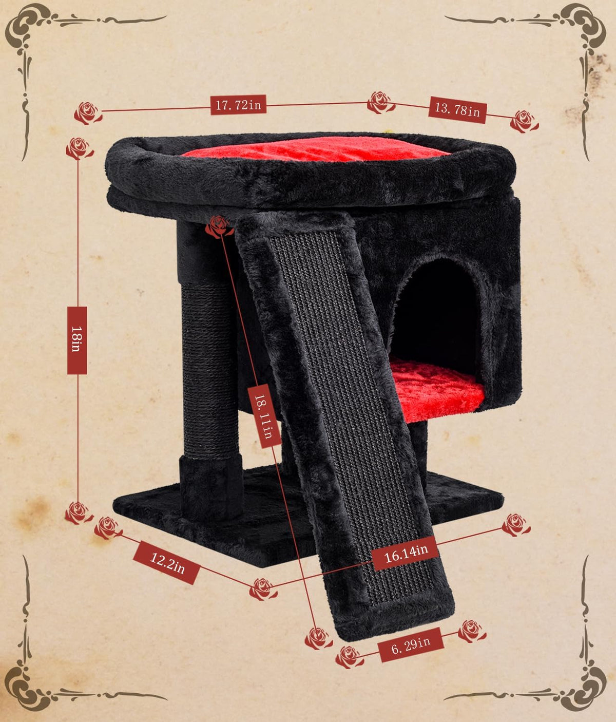 SYANDLVY Gothic Cat Tree with Coffin Bed for Indoor Cats - Black & Red - image 3
