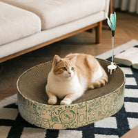 ARGOPET Cat Cardboard House with 2 PCS Scratching Pads – Essentials for Cats - Oval-Green - image 2