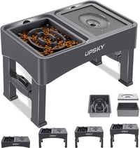UPSKY 2-in-1 Elevated Dog Bowls Set with 4 Height Adjustable Stand - A-Water Bowl+Slow Feeder (Grey)