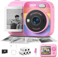 Kids Instant Print Camera with 5 Rolls Print Paper - PINK-02