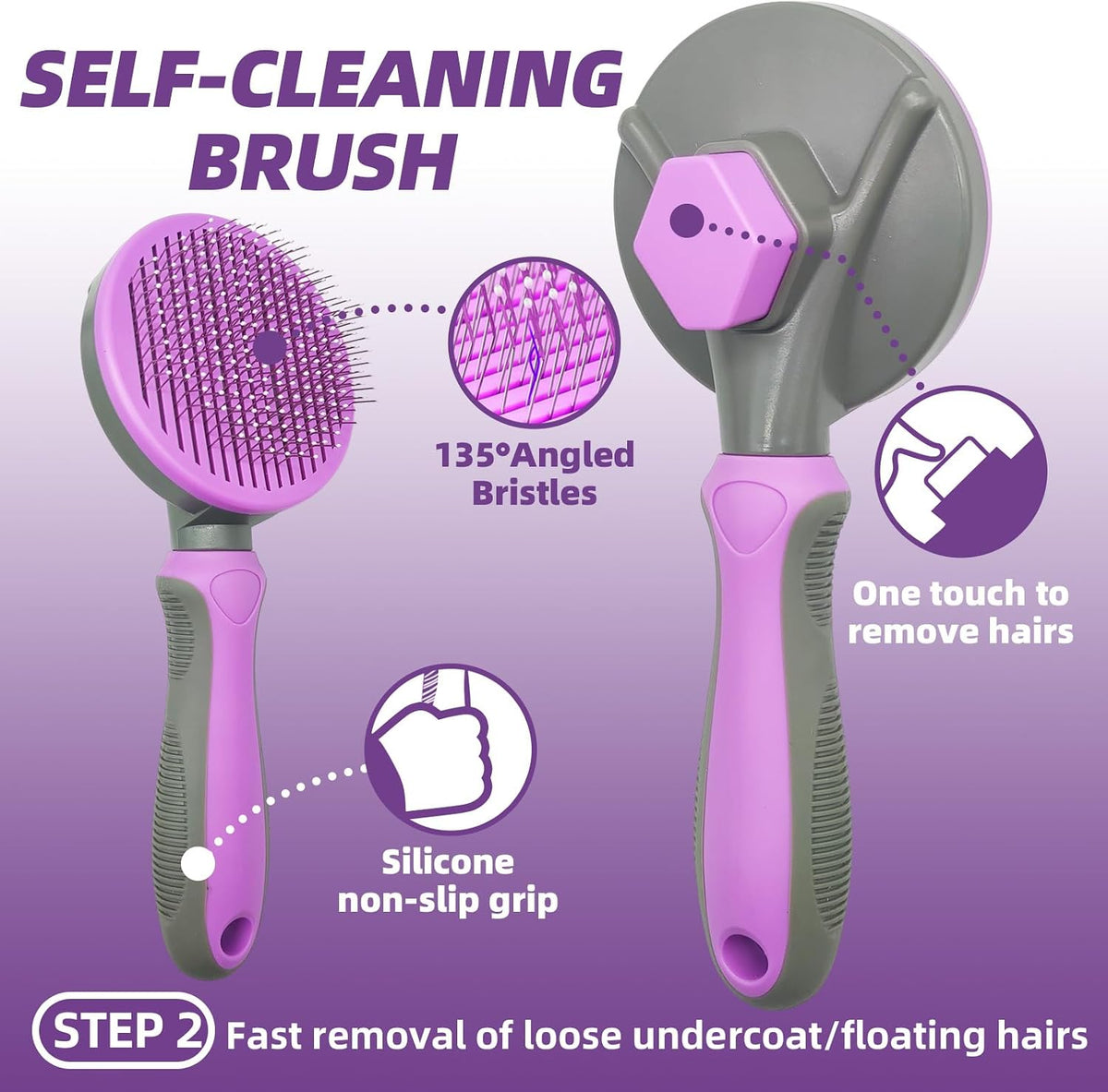Pet Grooming Kit, Slicker Brush - A-Purple - image 3