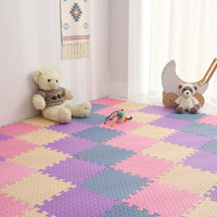 Foam Play Mat for Baby, Soft Non-Toxic Baby Playmat - Beige/Pink/Purple/Gray Blue / 16 Pcs/47.2*47.2