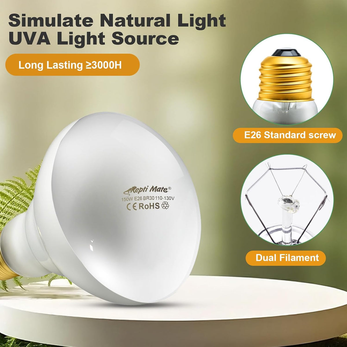 2-pack 150W UVA reptile heat lamp basking spot light bulbs - view 4