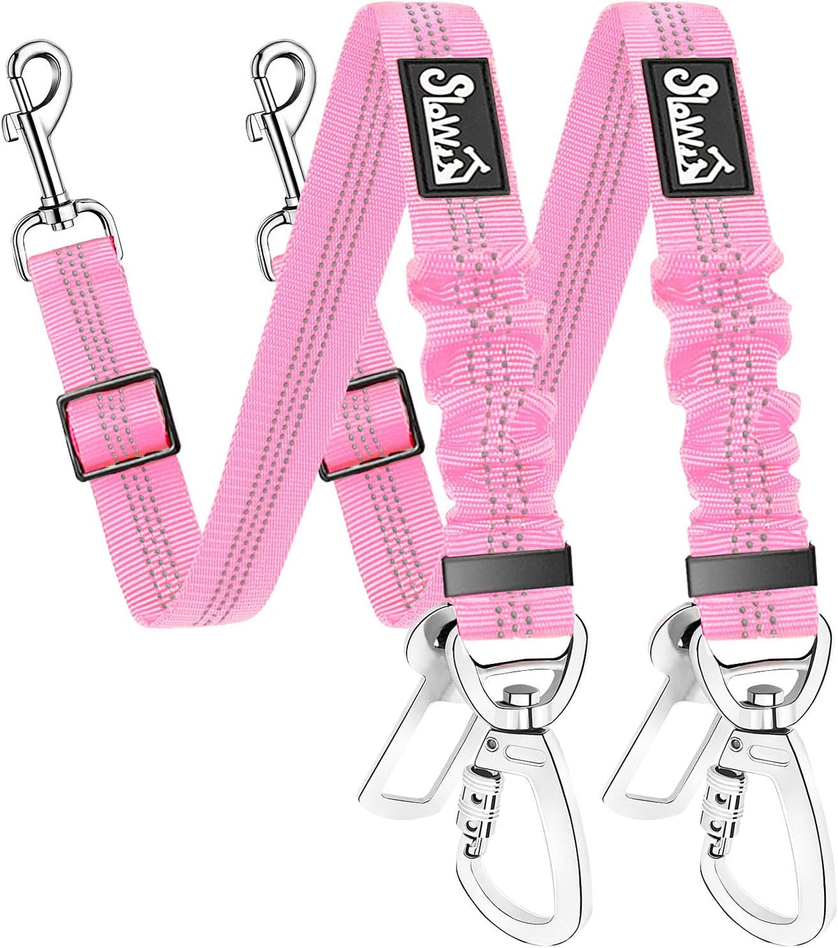 SlowTon Dog Seatbelt, 2 Pack Adjustable Heavy Duty Dog Safety Seat Belt – Essentials for Dogs - Pink / Seatbelt Clip + Carabiner
