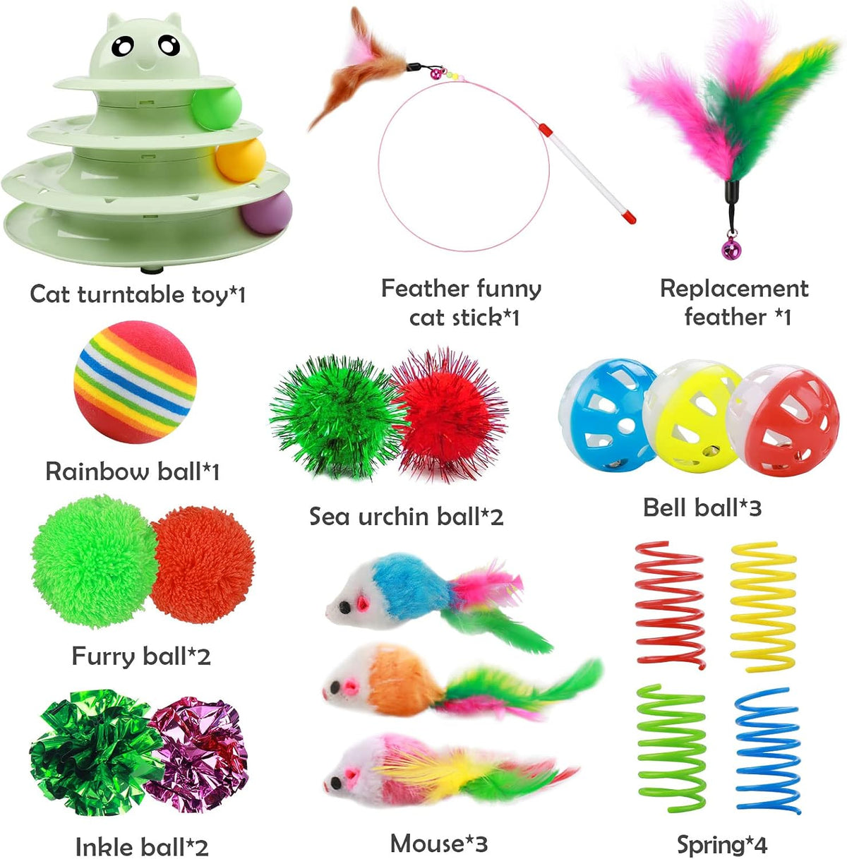 UPSKY Cat Toy Roller 3-Level Turntable Cat Toys with Six Colorful - B-Fruit Green - image 2