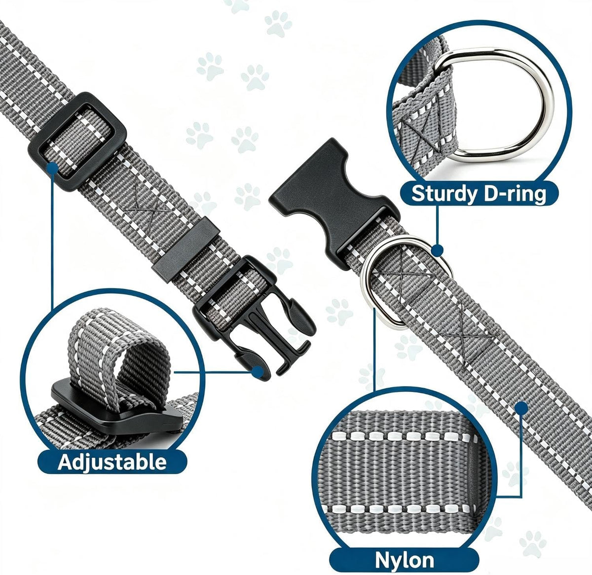 Dog Collar for Small Medium Dogs with Buckle - Dark Gray / Large - image 3