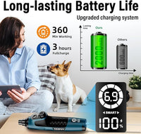 Casfuy Smart 6-Speed Dog Nail Grinder - 50% More Power Pet Nail Grinder with 2 LED Lights Quiet Rechargeable Electric Dog Nail Trimmers File Toenail Grinder for Large Medium Small Dogs & Cats (DB)