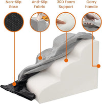 MEWANG Dog Stairs for Small & Medium Dogs and Old Cats –3/4/ 5 Steps High-Density Foam Pet Ramp for Bed & Couch, Non-Slip, Washable Cover, Grey (Round Corner, 4 Steps: 23.94''×18.27''×14.96'', 2)