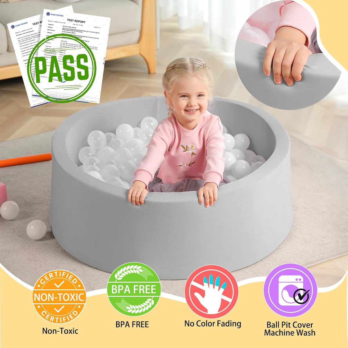 TRENDBOX Foam Ball Pit, 36" x 12" Indoor Soft Ball Pool for Kid，Light Grey – Fun for Kids & Family - Light Grey / 90CM - image 2