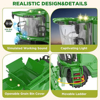 Remote Control Combine Harvester Tractor Toy with Corn Head, RC Tractor Toys for Kids 3+, Light/Spray/Sound/1/24 Scale, Farm Toy Combine Harvester for Kids, Christmas Birthday Gift 2025