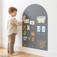 Qiytecno magnetic arch wall decal in quiet gray with chalk drawing